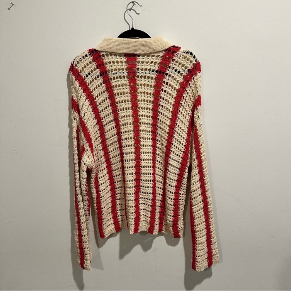 Zara Crochet Cardigan, buttons, beige/ red, striped, NWOT, M - Picture 6 of 6